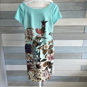 Floral Print Aqua Dress